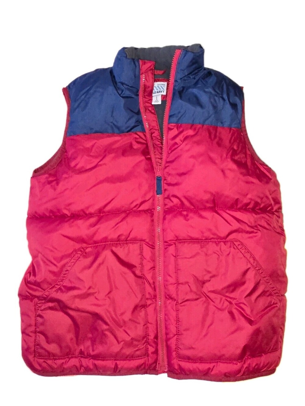Old Navy Colorblock Puffer Vest Red/Blue Full Zip Pockets Size Kid's L 10-12